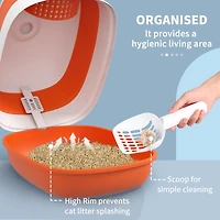 Cat Litter Box with Lid, Covered Litter Box w/ High Sides, Air Freshener, Large Two-Way Entrance Kitty Litter Box, Foldable, Easy Clean, Orange, and B