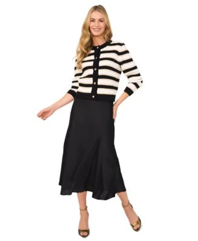 Cece Womens Striped Cardigan Sweater Satin Midi Skirt