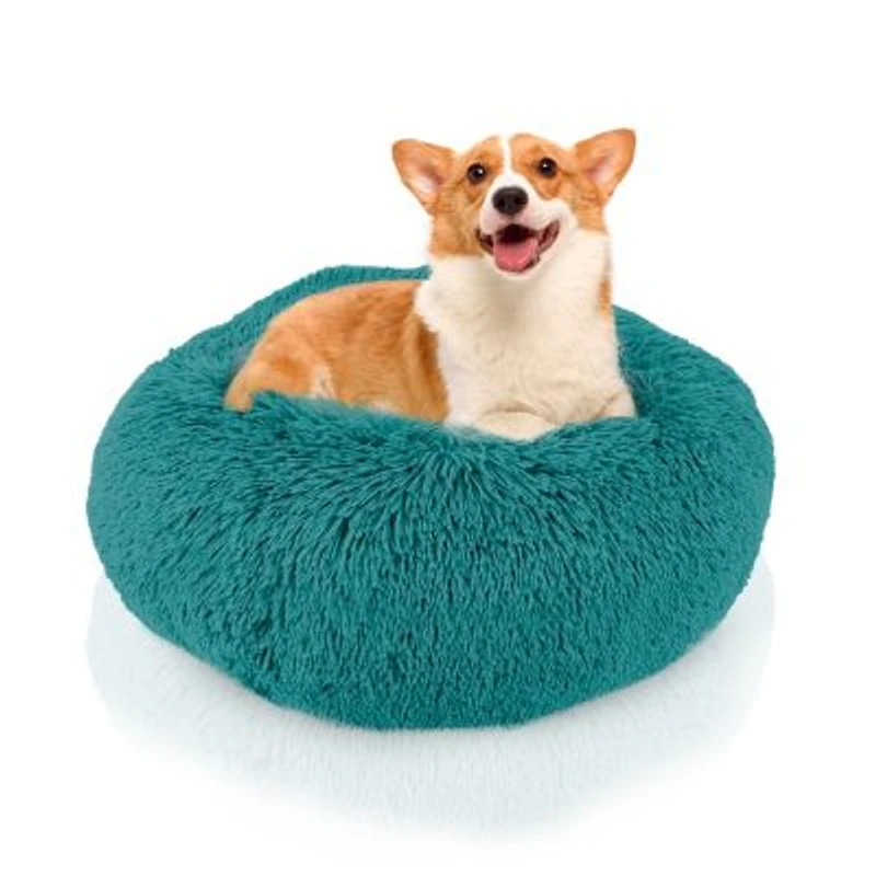 Details Calming Dog Cat Bed Soft Round Donut Bed For Pets Super Lux Shaggy Fur Cushion Beds