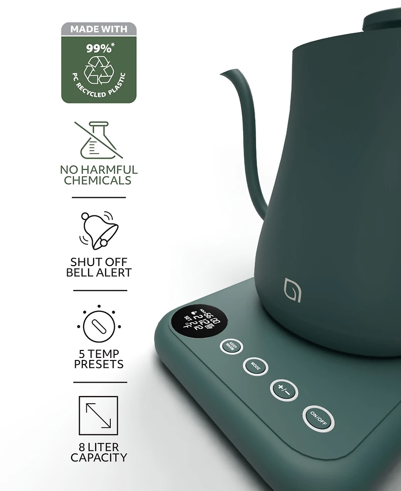 Willow Kitchen Digital Gooseneck Kettle with 5 Temperature Presets - Precision Heating Pouring for Perfect Brews