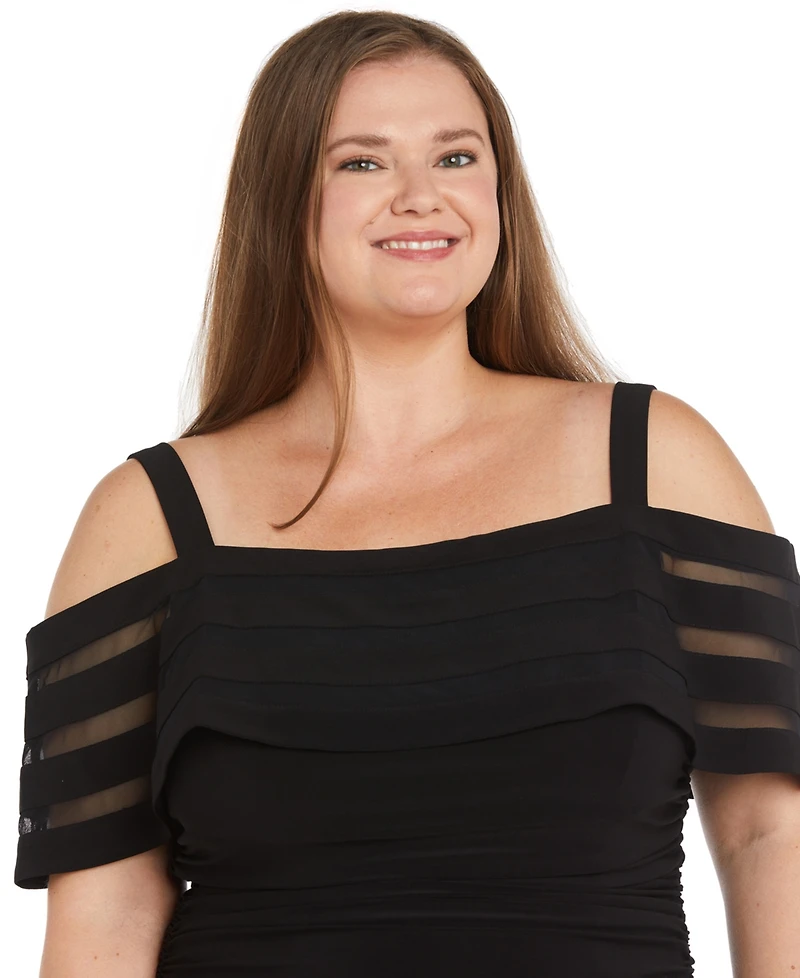 R & M Richards Plus Size Cold-Shoulder Wide-Leg Jumpsuit