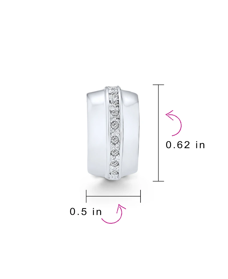 Bling Jewelry Single Row Crystal Wide Hoop Clip On Earrings Non Pierced Ears Plated