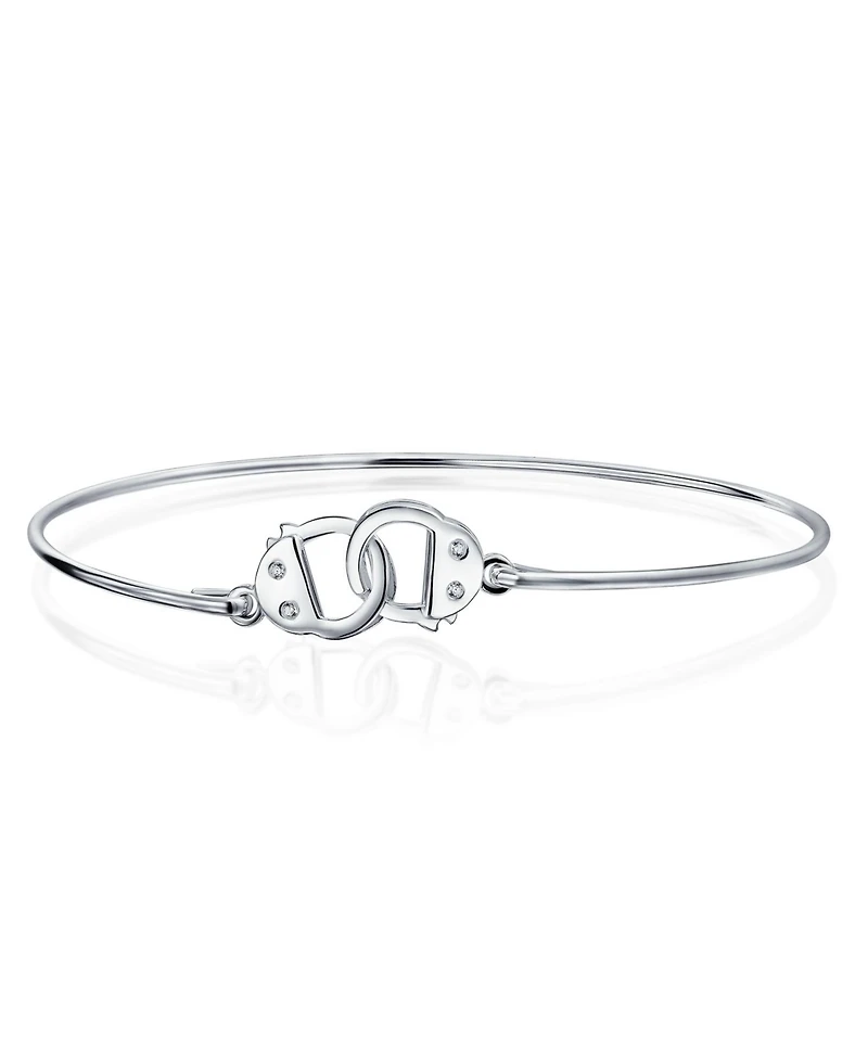 Bling Jewelry Minimalist Delicate Bff Working Lock Handcuff Bangle Bracelet Cz Accent .925 Sterling Silver