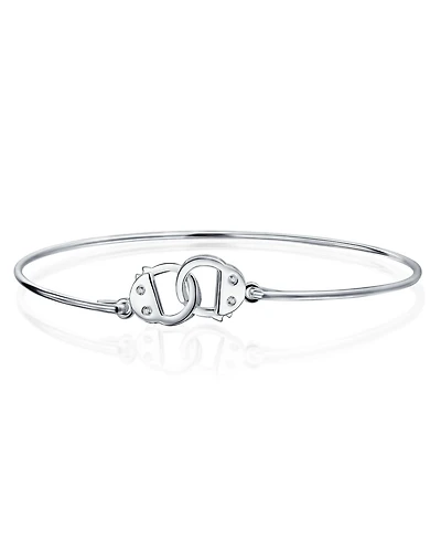 Bling Jewelry Minimalist Delicate Bff Working Lock Handcuff Bangle Bracelet Cz Accent .925 Sterling Silver