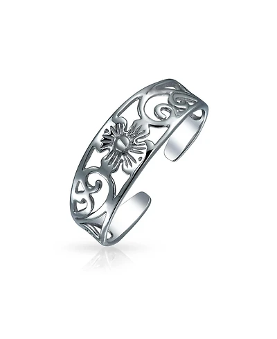 Flowers Cut Out Filigree Midi Band Toe Ring Sterling Silver Mid Finger