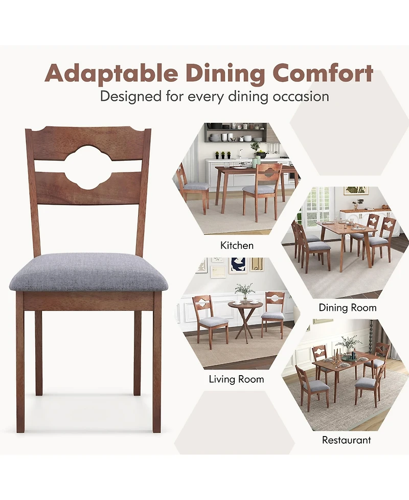 Gymax Set of 2 Dining Chair w/ Padded Seat High Back Rubber Wood Frame Kitchen Chairs