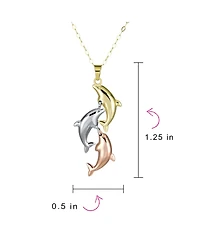 Bling Jewelry Vacation Real Tri Color 14K Yellow Rose White Gold Nautical Trio Sea Life Fish Charm 3 Dolphin Family Necklace Pendant No Chain