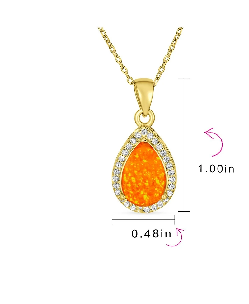 Bling Jewelry Cz Halo Solitaire Orange Opal Teardrop Pendant & Earrings Jewelry Set
