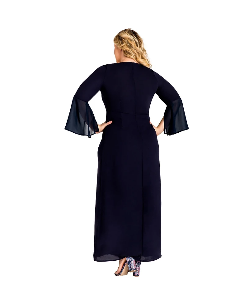 Standards & Practices Plus Size Slit Flare Bell Sleeve Maxi Dress
