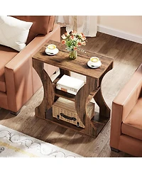Tribesigns 24" Farmhouse End Table Set of 2, 3-Tier Side Table with Storage Shelves, Industrial Wood Accent Table, Nightstand Bedside Table for Living
