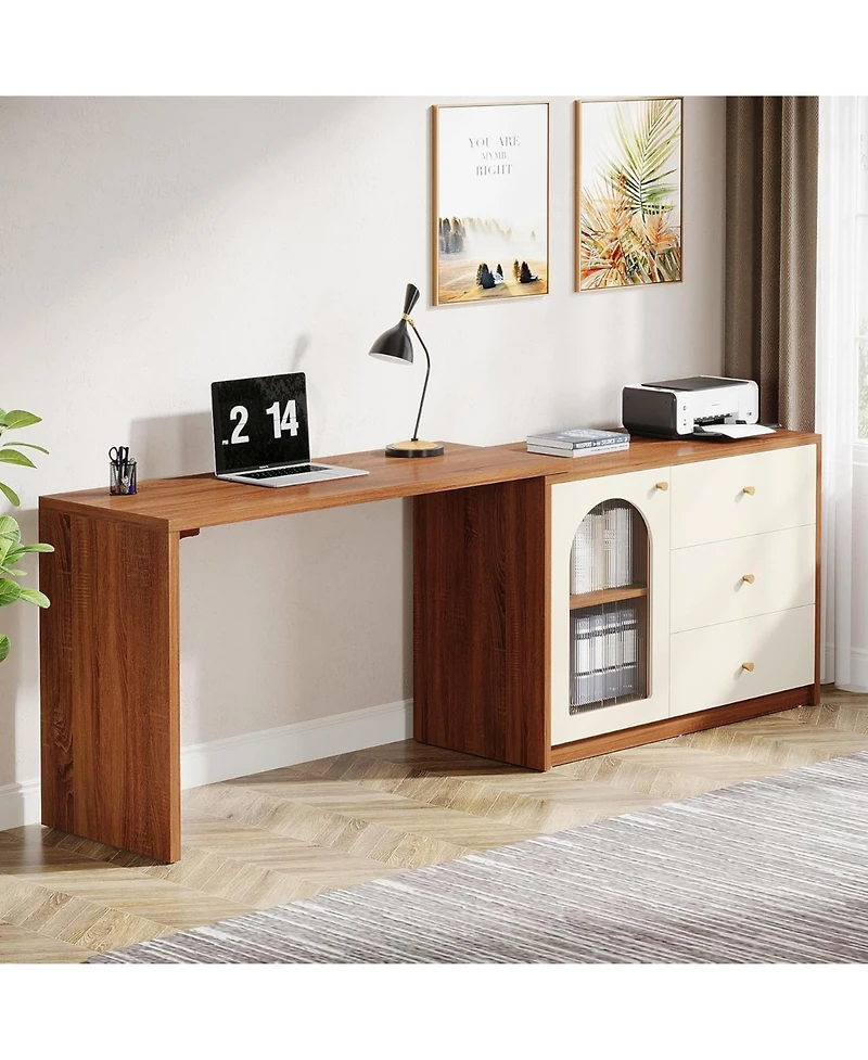 Tribesigns L Shaped Computer Desk with Drawers, Modern Corner Home Office Desk with Reversible Storage Cabinet, Long Study Writing Desk Workstation