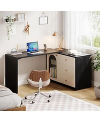 Tribesigns L Shaped Computer Desk with Drawers, Modern Corner Home Office Reversible Storage Cabinet, Long Study Writing Workstation