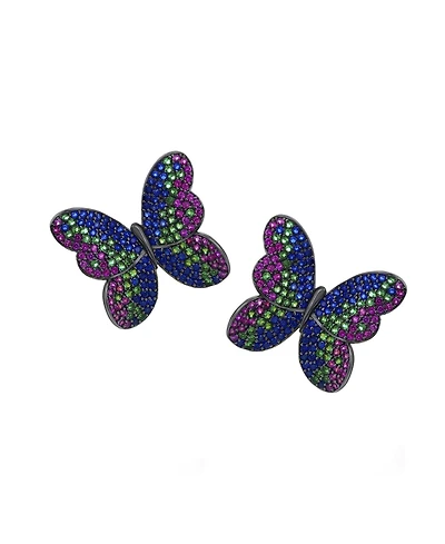 Suzy Levian Black Sterling Silver Multi Color Cubic Zirconia Butterfly Earrings