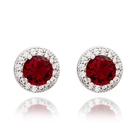 Suzy Levian Sterling Silver Round Cut Red Cubic Zirconia Halo Studs