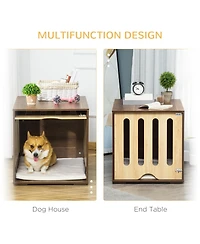 Furniture Style Dog Crate End Table with Removable Door Panel, Dog Crate Bed with Foam Cushion, Safety Lock, Indoor Use, for Small & Medium Dogs, Brow