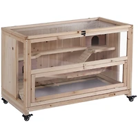 Extra Large Wooden Hamster Cage and Habitat Playground with 3 Ladders and 2 Huts, Syrian & Dwarf Hamster Small Animal Cage, Wheels, Pull-out Tray, Nat