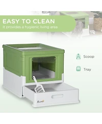 Fully Enclosed Cat Litter Box with Scoop, Hooded Cat Litter House with Drawer Type Tray, Foldable Smell Proof Cat Potty with Front Entry, Top Exit, La