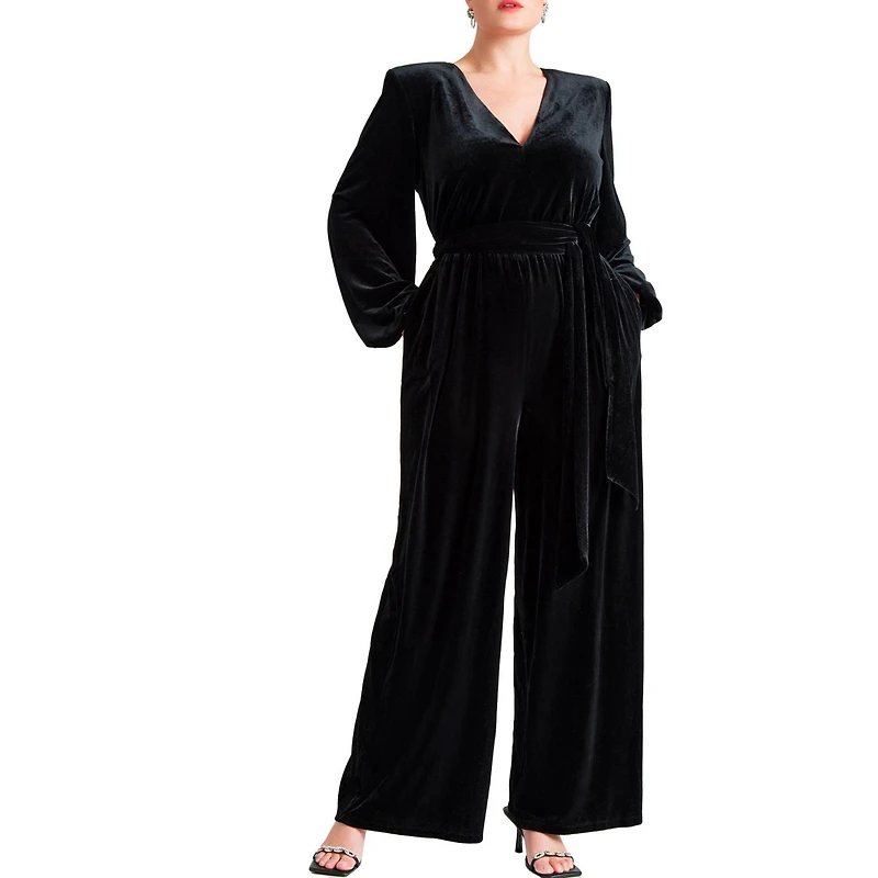 Eloquii Women's Plus Velvet Wide Leg Jumpsuit