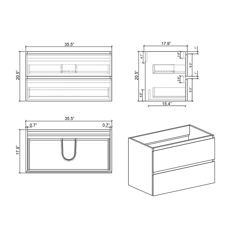 Wall mount cabinet Without basin, Gray color, With two drawers, Pre-assembled