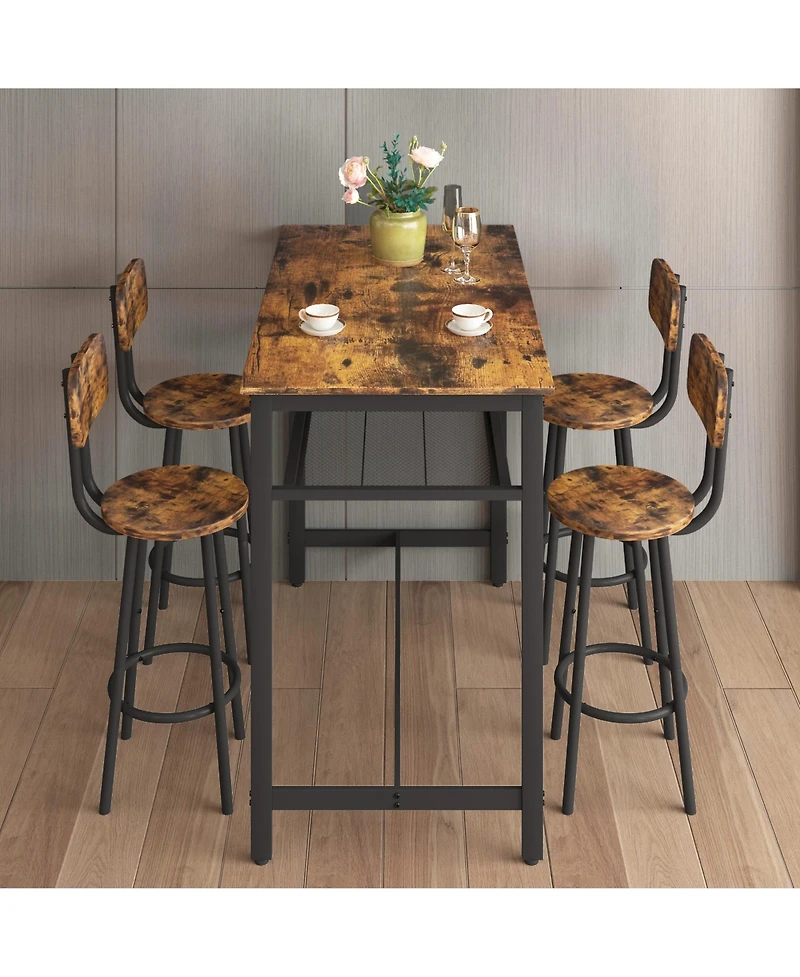 Simplie Fun 5-Piece Kitchen Counter Height Table Set, Bar Table with 4 Chairs