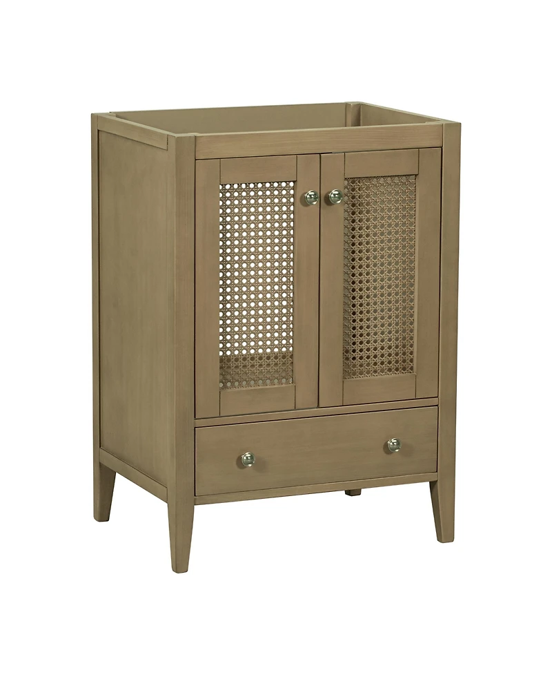 Simplie Fun 24" Bathroom Vanity without Sink, Base Only, Rattan Cabinet with Doors and Drawer, Solid Frame and Mdf Board, Natural