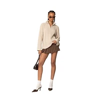 Edikted Women's Oversized Quarter Zip High Neck Rib Sweater