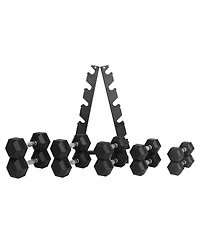 BalanceFrom Fitness BalanceFrom Signature Alloy Steel 200 lb Rubber Encased Hex Dumbbell Set, Black