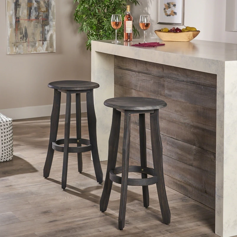Simplie Fun Elegant Acacia Wood Barstools: Durable, Comfortable, And Perfect For Outdoor Spaces (Set Of 2)