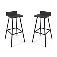Bidwell Acacia Wood And Iron Bar Stools With Footrests