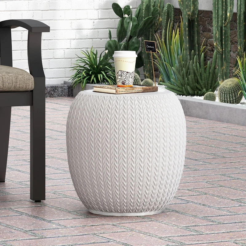 Streamdale Rustic Braided Concrete Side Table Outdoor Elegance And Versatility