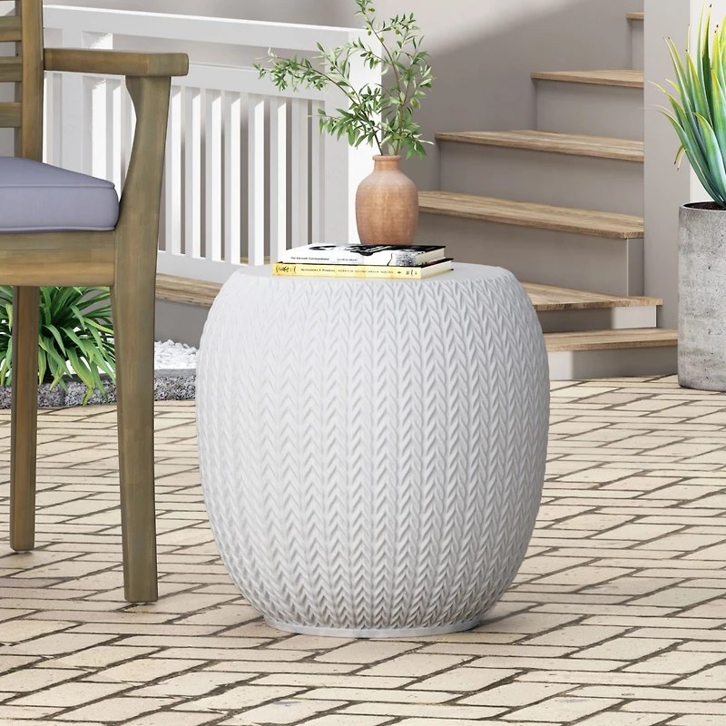 Streamdale Rustic Braided Concrete Side Table Outdoor Elegance And Versatility