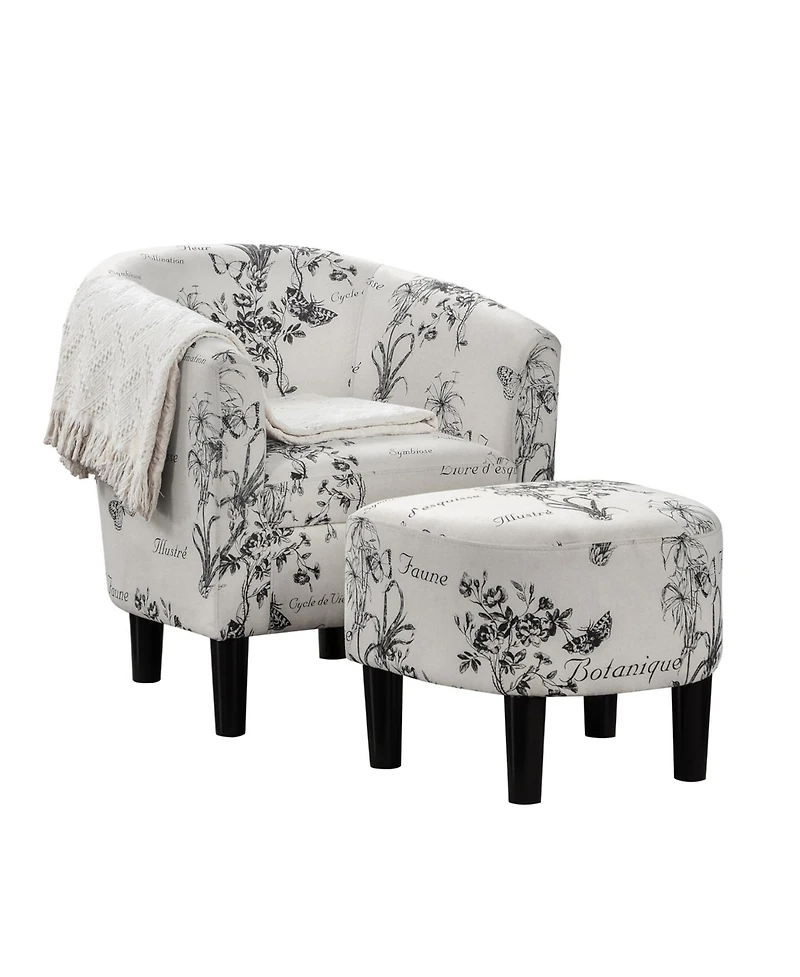 Convenience Concepts 26.25" Print Canvas Churchill Accent Chair with Ottoman