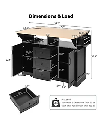 Streamdale Large Kitchen Island with Drop Leaf, Power Outlet, Storage