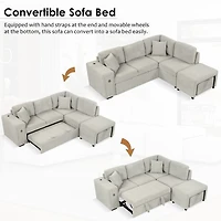 Simplie Fun 86.6" Sectional Sofa L-shaped Sofa Couch Pull-out Sofa Bed with a Movable Ottoman, Two Usb Ports and Two Cup Holders for Living Room, Gray