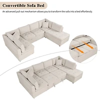 Simplie Fun 117.3" Oversized Sectional Sofa U- shaped Sofa Couch Pull-out Sofa Bed with Two Throw Pillows for Living Room, Beige
