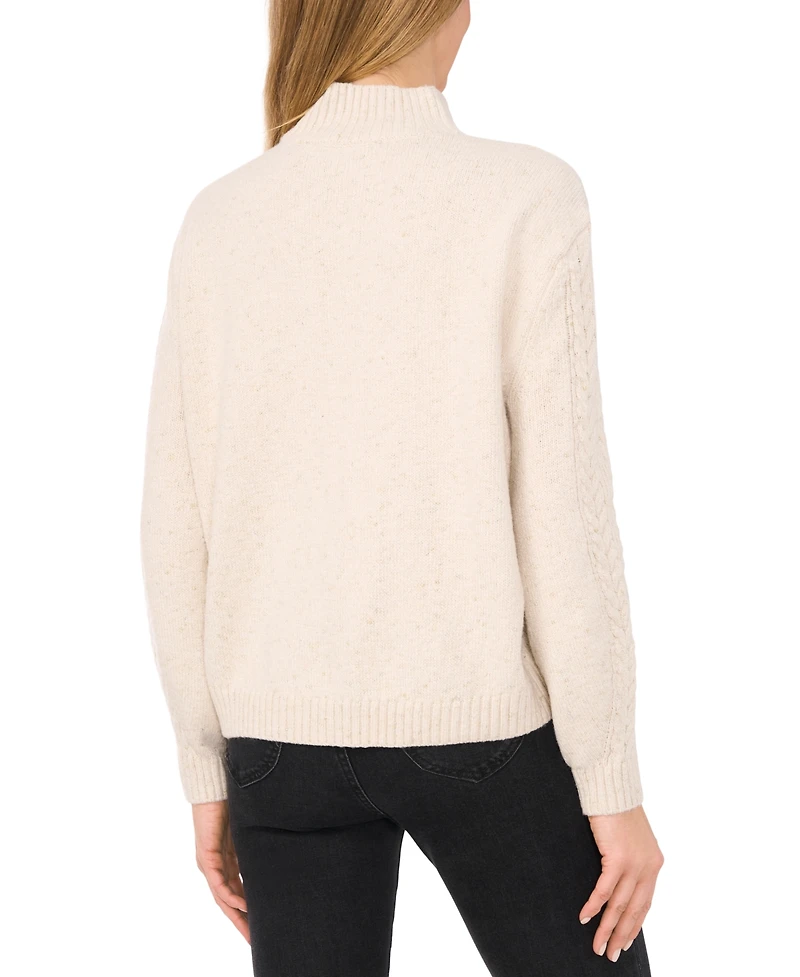 CeCe Women's Mock Neck Cable-Knit Drop-Shoulder Sweater
