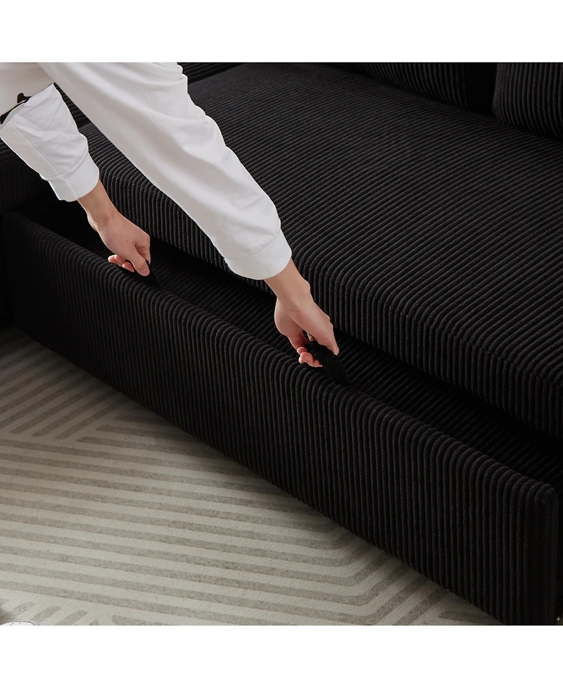 Streamdale L-Shaped Corduroy Sofa Bed with Pullout Bed, 78.7
