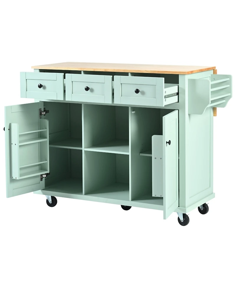 Streamdale Mint Green Kitchen Cart with Drop-Leaf, Cabinet, and Drawers