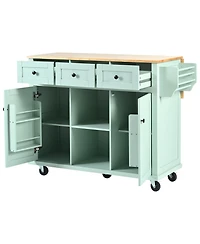 Streamdale Mint Green Kitchen Cart with Drop-Leaf, Cabinet, and Drawers