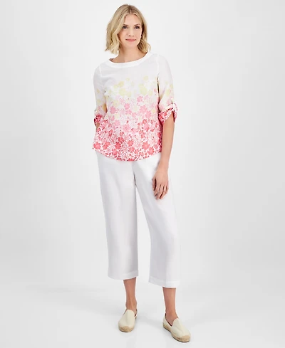 Charter Club Women's 100% Linen Solid Cropped Pull-On Pants, Created for Macy's