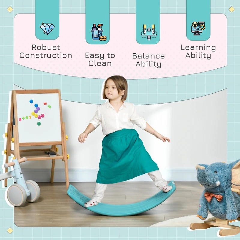 Kids 32" Balance Board, Wobble Board for Kids / Toddlers, Curvy Rocker Board, Preschool Learning Montessori Waldorf Toy for Ages 3-6 Years Old, B