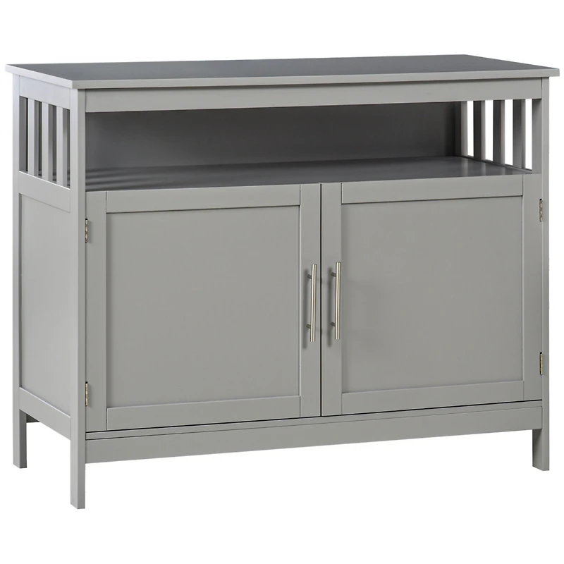 Sideboard Buffet Cabinet, Modern Kitchen Cabinet, Coffee Bar Cabinet with 2-Level Shelf and Open Compartment, Grey