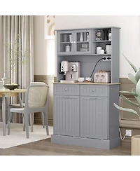 Versatile Kitchen Pantry with Charging Station, Tilt-Out Trash, Microwave Stand, Adjustable Shelves