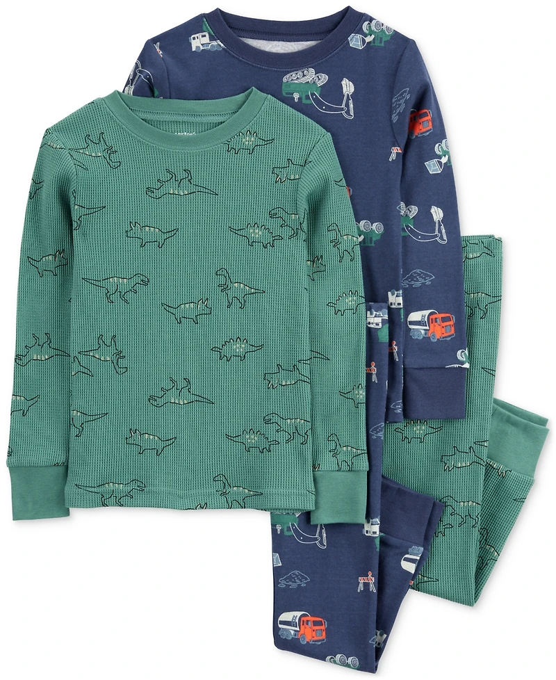 Carter's Toddler Boys Dino & Trucks Pajamas, 4 Piece Set
