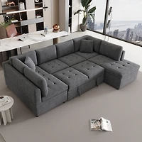 Simplie Fun 117.3" Oversized Sectional Sofa U- shaped Sofa Couch Pull-out Sofa Bed with Two Throw Pillows for Living Room, Gray