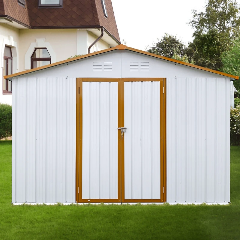 Streamdale Metal garden sheds 10ftx12ft outdoor storage sheds White+Yellow