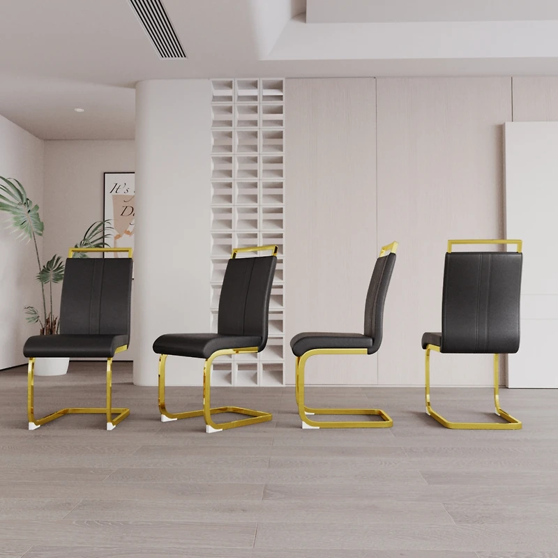 Streamdale Modern Faux Leather Dining Chairs with Golden Metal Legs (Set of 4)