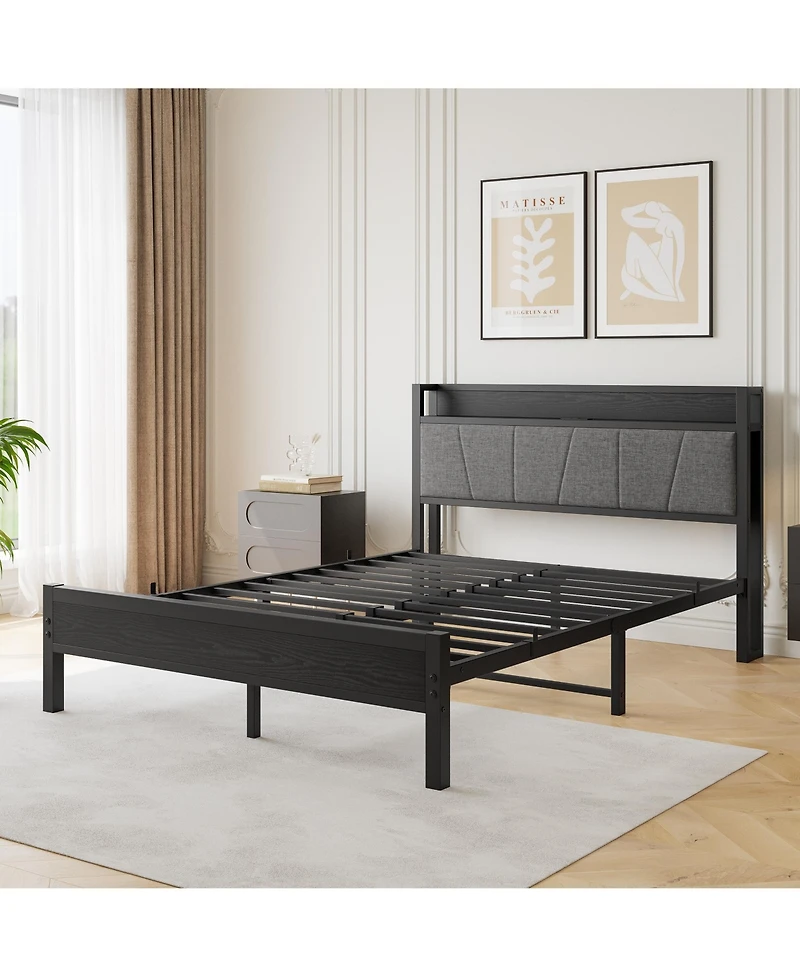 Streamdale Queen Bed Frame with Storage, Charging Station, Noise-Free