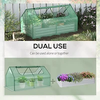 6' x 3' Galvanized Raised Garden Bed with Mini Pe Greenhouse Cover, Outdoor Metal Planter Box with 2 Roll-Up Windows for Growing Flowers, Fruits, Vege