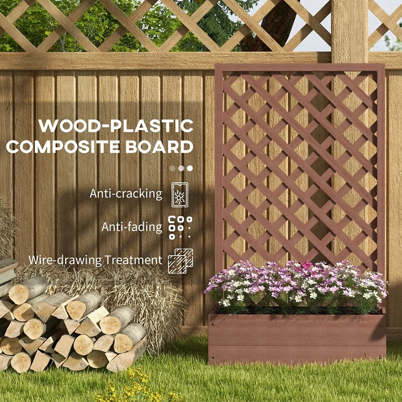 Raised Garden Bed with Trellis Lattice, Wood Planter Box with Self Draining Gap, Freestanding Trellis Planter for Climbing Plants, Vines, Flowers, 29.